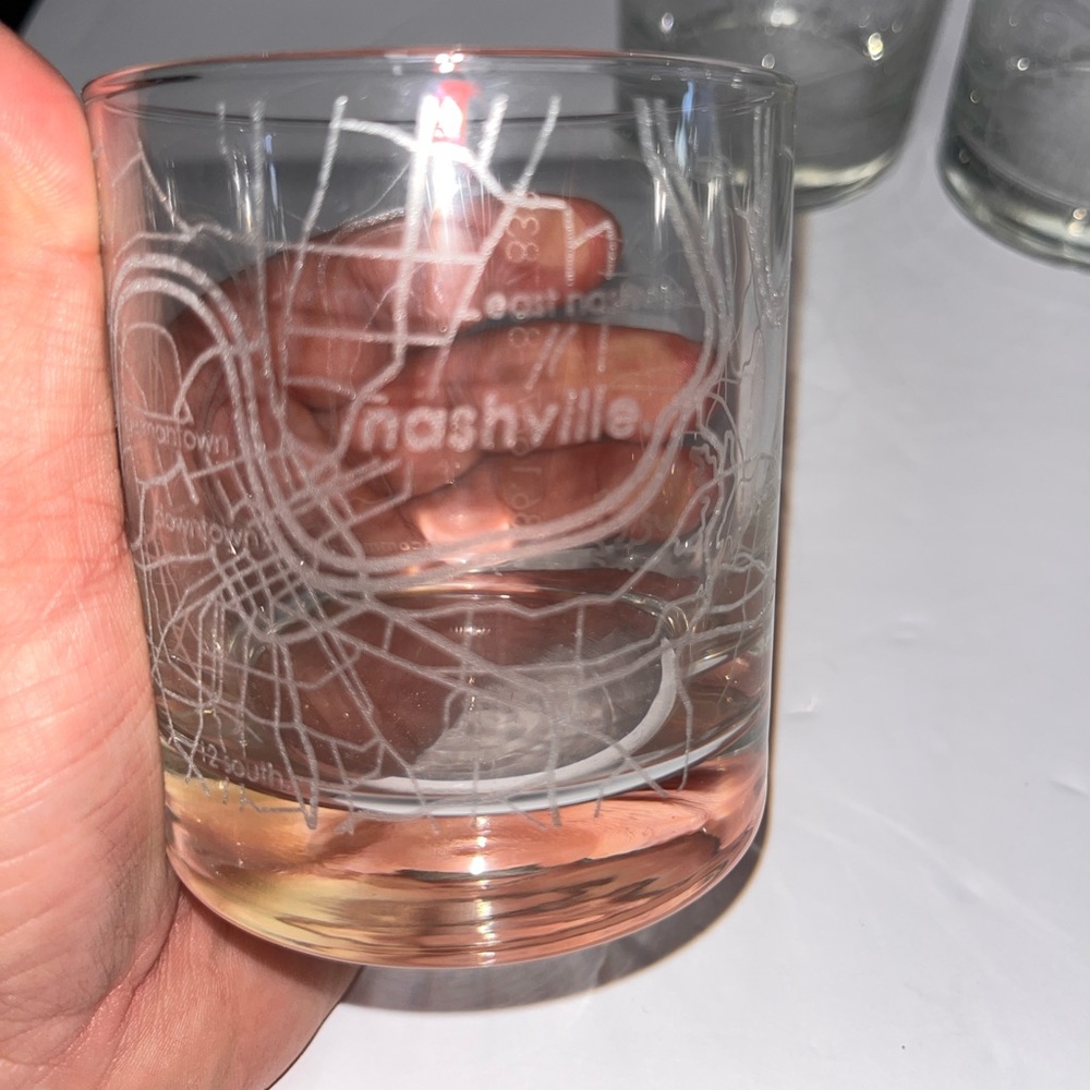 Lot 4 Well Told Uncommon Nashville TN Etched Map Rocks Glass 11 oz Made in USA $
